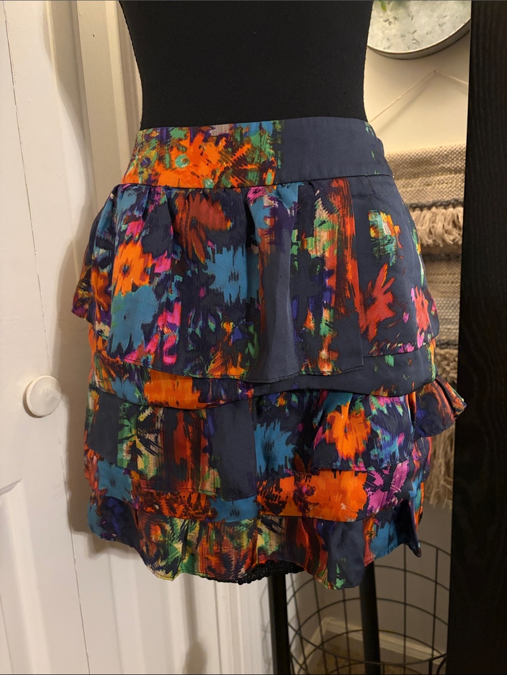 leifsdottir Multi-Color Abstract Tiered Ruffle Mini Skirt